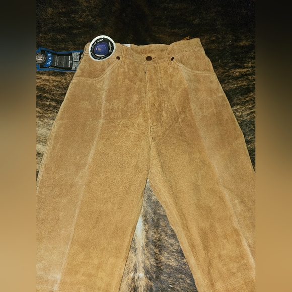 VIntage Wrangler Cowboy Cut Leather Pants size 9 34L 26 waist Tan NWT - Picture 5 of 12